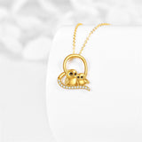 14K Yellow Gold 5A Cubic Zirconia Owl Pendant Necklace
