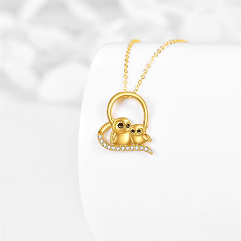 14K Yellow Gold 5A Cubic Zirconia Owl Pendant Necklace