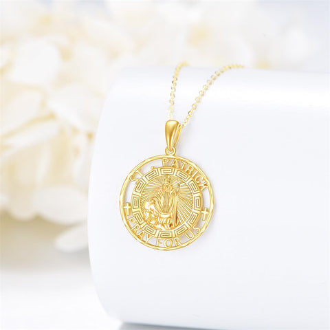 14K Real Gold Patron Saint Necklace Religious Protection Pendant 14K Solid Gold Jewelry Gifts for Men Women