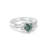 Heart Natural Moss Agate Ring Personalized Wedding Engagement Promise Ring Birthday Christmas Mother's Day Jewelry Gifts for Women Girls