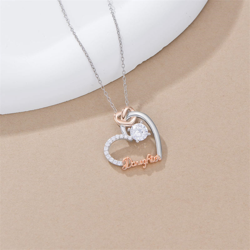 Sterling Silver Mother Daughter Pendant Necklace Engraved with Love You
