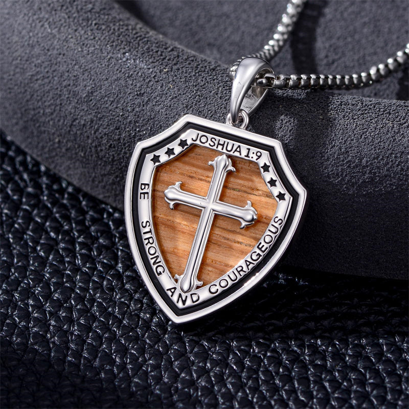 Sterling Silver Wooden Cross Pendant Necklace