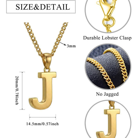 Initial Pendant Necklace 14K Gold Plated with Cuban Chain