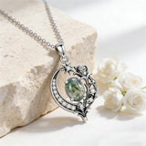 Sterling Silver Moss Agate Celtic Knot Rose Claddagh Filigree Pendant Necklace