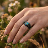 Sterling Silver 10K  14K  18K  Gold Personalized Engraved Black Opal Engagement Wedding Promise Ring for Her