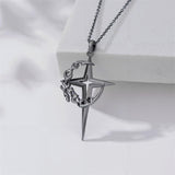 Sterling Silver Gothic Black Moon and Star Pendant Necklace
