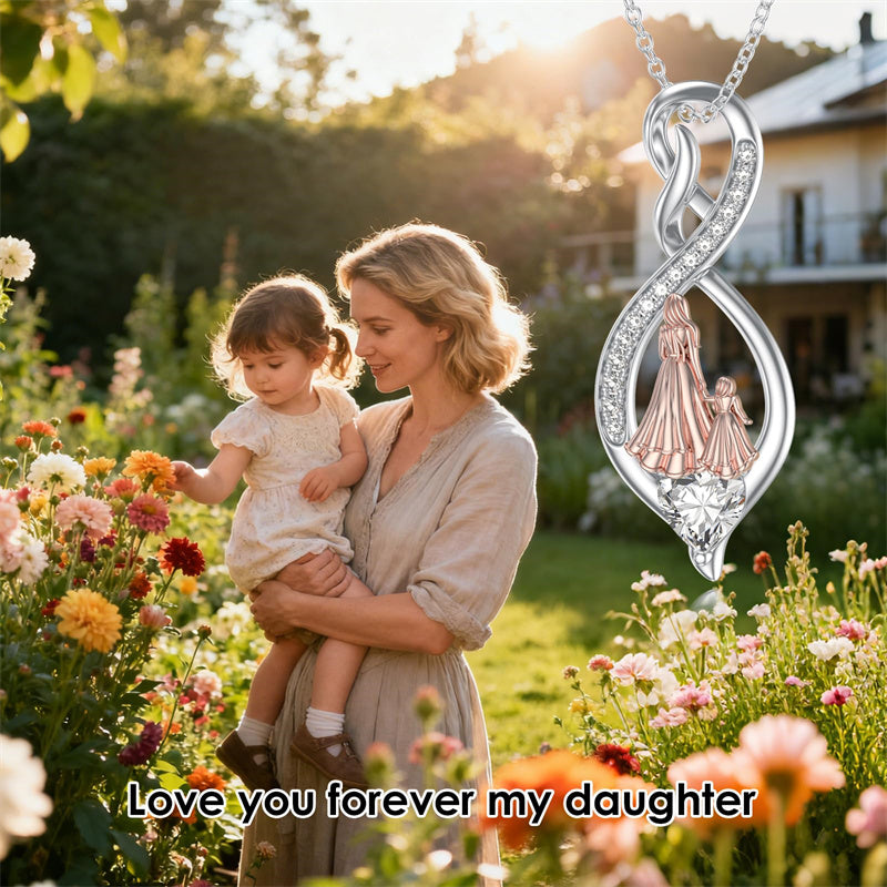 Sterling Silver Birthstone Infinity Heart Mother Daughter Pendant Necklace