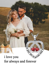 Sterling Silver Double Heart Birthstone Pendant Necklace Engraved with I Love You for Always and Forever