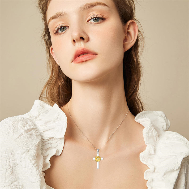 Sterling Silver Lion Semicolon Rose Sunflower Cross Pendant Religious Necklace