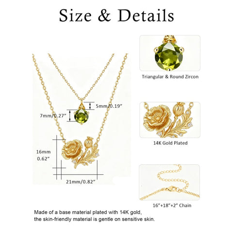 14K Gold Birthstone Birth Flower  Pendant Necklace Birthday Jewelry Gifts for Women