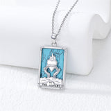 Sterling Silver Turquoise Empress The Lovers  The Moon Wheel Of Fortune The Sun Tarot Card Pendant Necklace