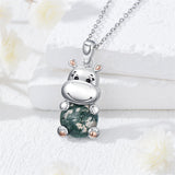 Sterling Silver Moss Agate Hippo Koala Elephant Teddy Bear Pendant Necklace