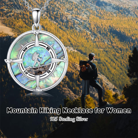Sterling Silver Abalone Shell  Mountain Tree of Life  Compass Pendant Necklace for Women