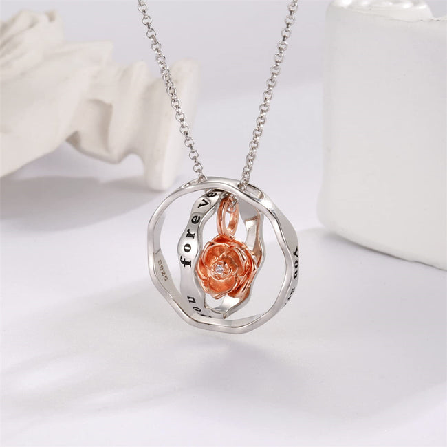 S925 Sterling Silver Rose Keepsake Jewelry Cremation Pendant Eternity Urn Necklace For Ashes - You Are Always In My Heart I Love You Forever