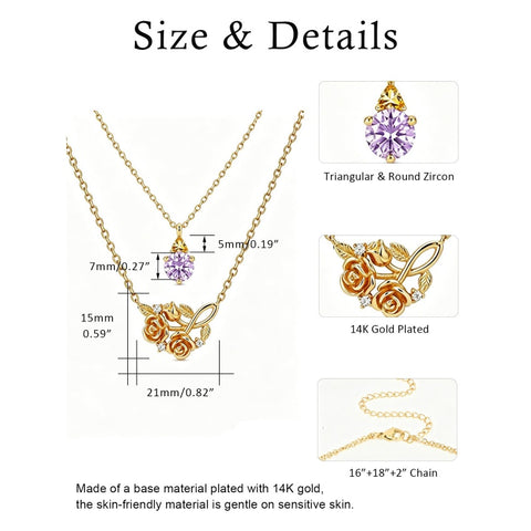 14K Gold Birthstone Birth Flower  Pendant Necklace Birthday Jewelry Gifts for Women