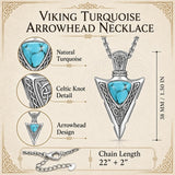 14K Gold Plated Moss Agate Turquoise Valknut Viking Arrow Head Pendant Necklace for Men