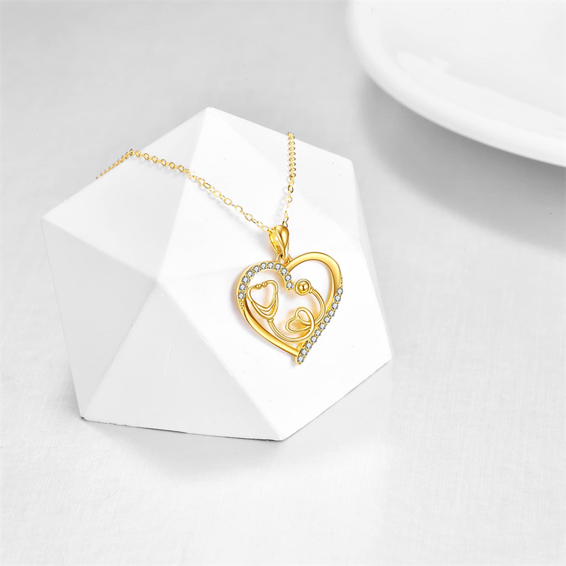 thumbnail image 2 of 14k Yellow Gold Stethoscope Pendant/Charm – Made In USA, 3D Design 2 of 5
