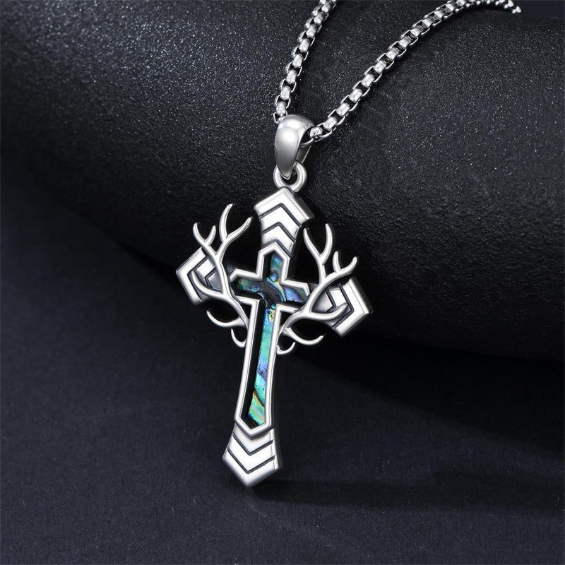 Sterling Silver Wooden Cross Pendant Necklace