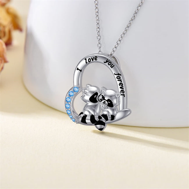 Raccoon Necklace 925 Sterling Silver Double Raccoon Necklaces Raccoon Jewelry Gifts for Women Teen Girls