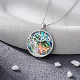Sterling Silver Abalone Shell Tree of Life Lion Wolf Cat Dog Pendant Necklace