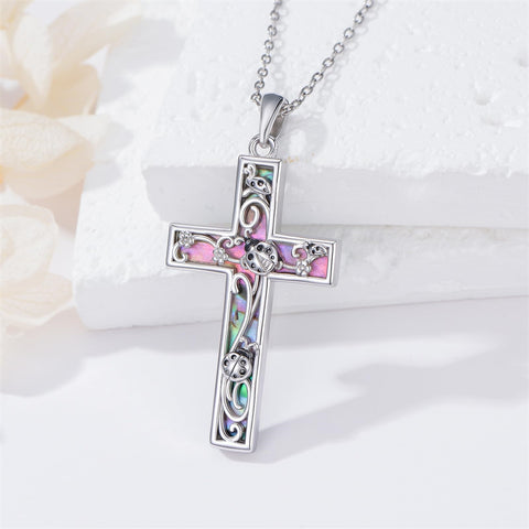 Sterling Silver Abalone Shell Bee Butterfly Dragonfly  Hummingbird Ladybug Cross Pendant Necklace for Women