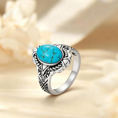 14K Gold Plated Turquoise Ring Western Jewelry Anniversary Birthday Gift for Women