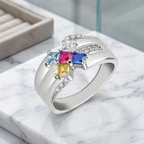 10K 14K 18K Gold Square Shaped Personalized 1-5 Birthstone  Family Mother's Ring Anniversary Ring for Women