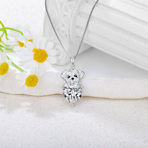 Dog Pendant Necklace with Synthetic Birthstone Silver Dog Necklace Gift for Women Girl
