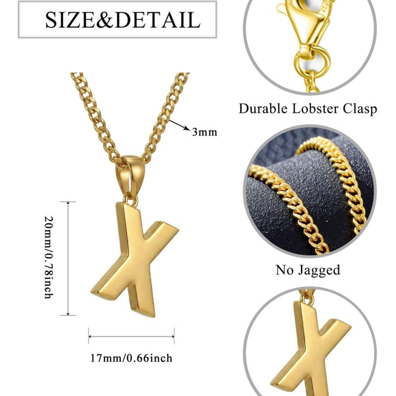 Initial Pendant Necklace 14K Gold Plated with Cuban Chain