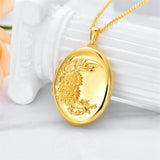 10K 14K 18K Solid Gold Personalized Photo Oval Sunflower Rose Pendant Necklace