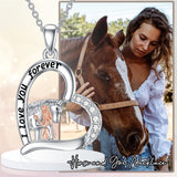 Horse and Girl Necklace 925 Sterling Silver Pendant Animal Jewelry for Women Girls Daughter Mom Birthday Gifts