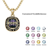 Sterling Silver Personalized Text and Birthstone Class Pendant Necklace Graduation Gift