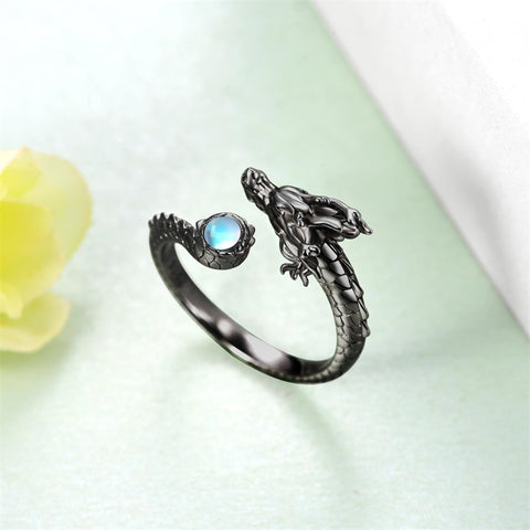Sterling Silver Moonstone Dragon Ring