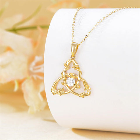 Solid 14K Yellow Gold Triquetra Trinity Knot Necklace for Women Art Deco Design Irish Trinity Knot Necklace Good Luck Jewelry Gifts for Her