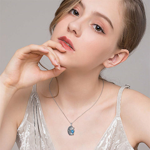 Sterling Silver CZ Heart Hedgehog Pendant Necklace