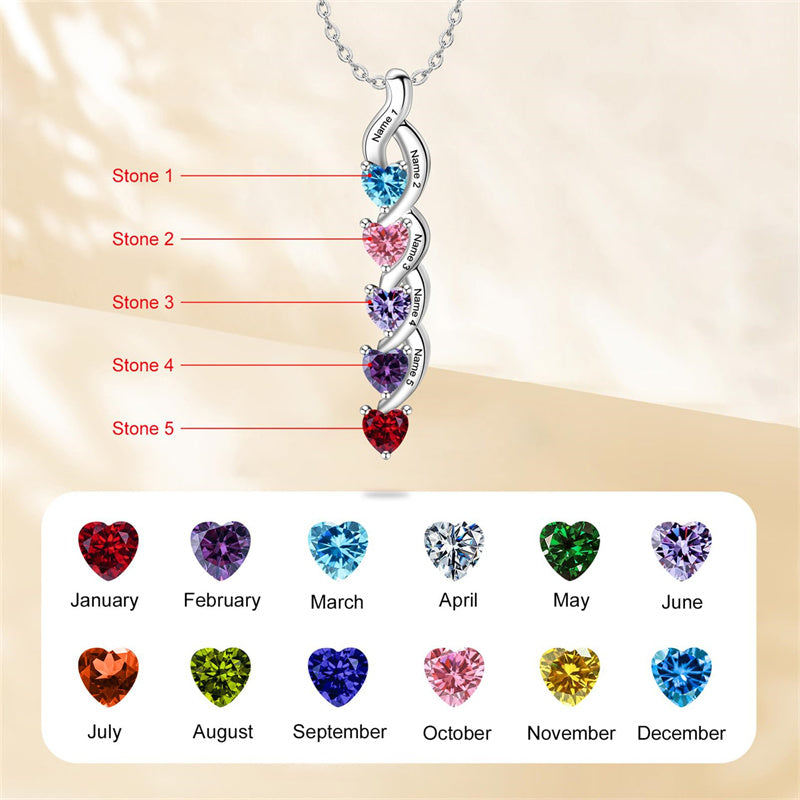 Copper Sterling Silver Personalized 1-6 Simulated Birthstones Mother's Name Heart Pendant Necklace