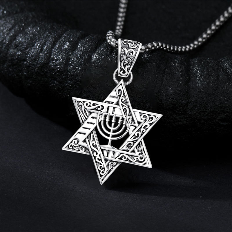 Sterling Silver Star of David Chai Cross Evil Eye Lion of Judah Menorah Tree of Life Protection Pendant Necklace