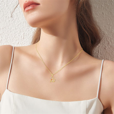 14K Gold Robin Bird Necklace for Women Mom, Solid Gold Heart Pendant with Mocking Bird Mothers Day Gift for Wife Girlfriend Her 16''+1''+1''