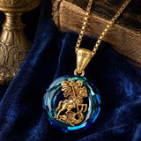 14K Gold Plated Blue Crystal Saint Protection Pendant Necklace Amulet Baptism Gift