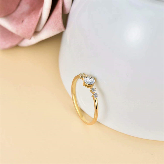 14K Solid Yellow Gold Ring for Women, Real Gold Dainty Wedding Engagement Eternity Bridal Ring Love Jewelry for Her