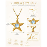14K Gold Plated Moonstone Octopus Sea Turtle Conch Shell Starfish Seashell Ocean Necklace for Women
