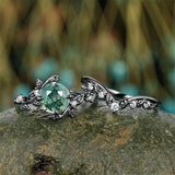 Sterling Silver 10K 14K 18K Gold 2CT Moss Agate Vine Leaf Women's Bridal Ring Sets for Wedding Engagement