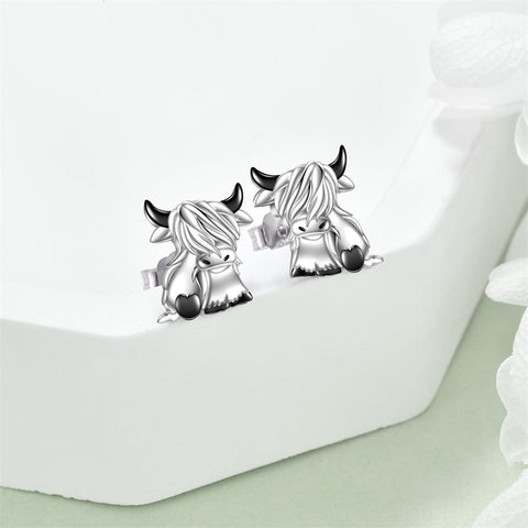 Highland Cow Earrings Sterling Silver Scottish Highland Cow Stud Earrings Jewelry Gifts for Women Girls