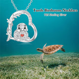 Sterling Silver Cubic Zirconia Heart Turtle Pendant Necklace