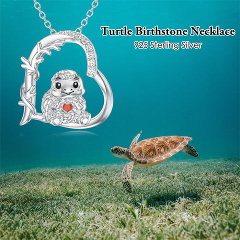 Sterling Silver Cubic Zirconia Heart Turtle Pendant Necklace