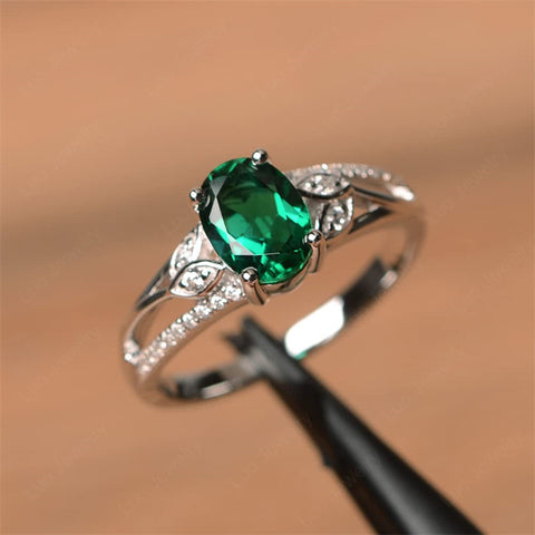 Sterling Silver Oval Shaped 8X6 MM Gemstone Ring Leaf Engagement Ring for Women