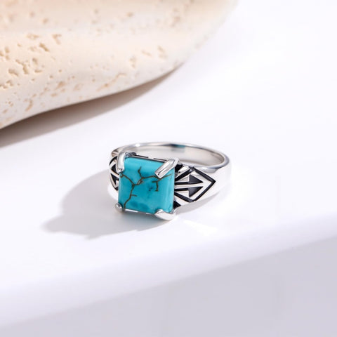14K Gold Plated Turquoise Ring Western Jewelry Anniversary Birthday Gift for Women