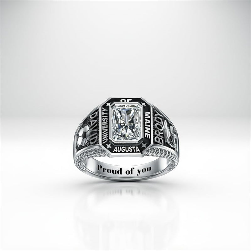 Sterling Silver 10K 14K 18K Gold Personalized  Engraved Class Ring for Men