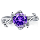 Sterling Silver Round Birthstone  Leaf Promise Ring for Her