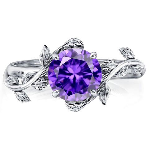 Sterling Silver Round Birthstone  Leaf Promise Ring for Her